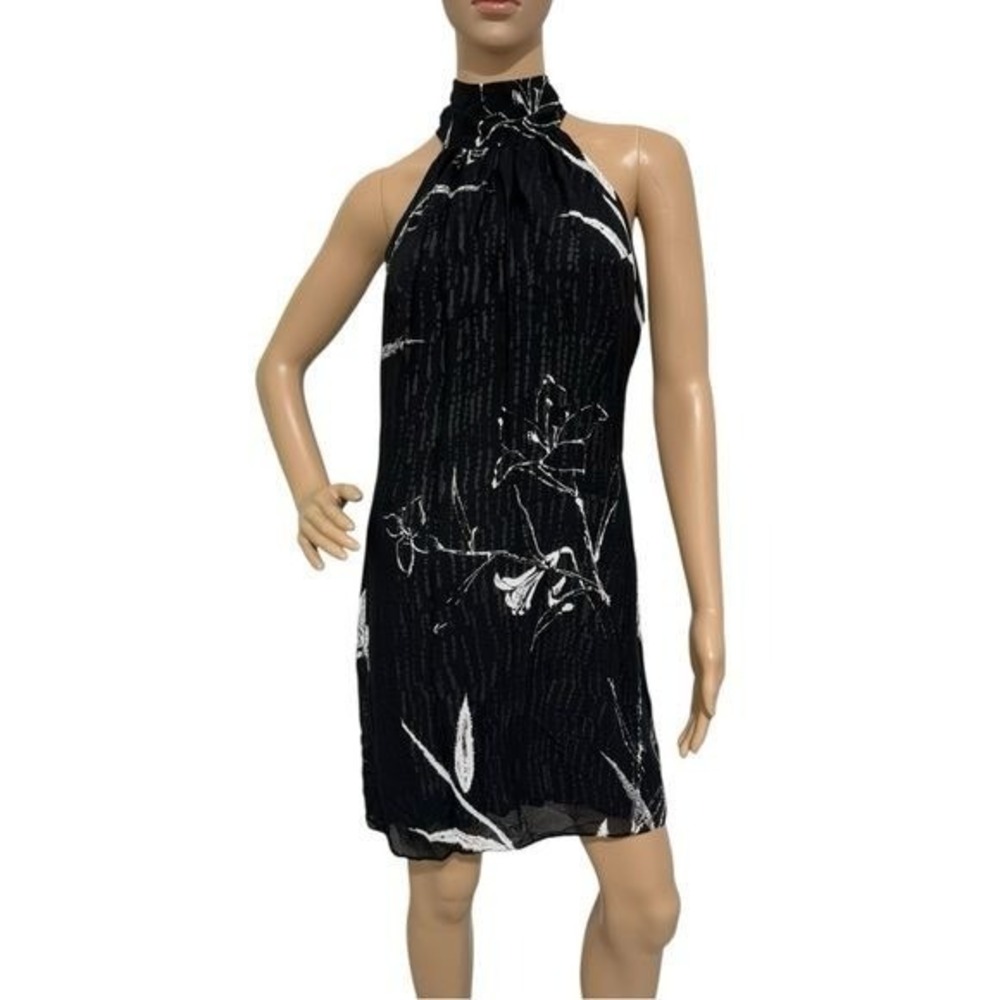 Joseph Ribkoff Black White Floral Lily Halter Neck Dress Size 10 Cocktail K1489